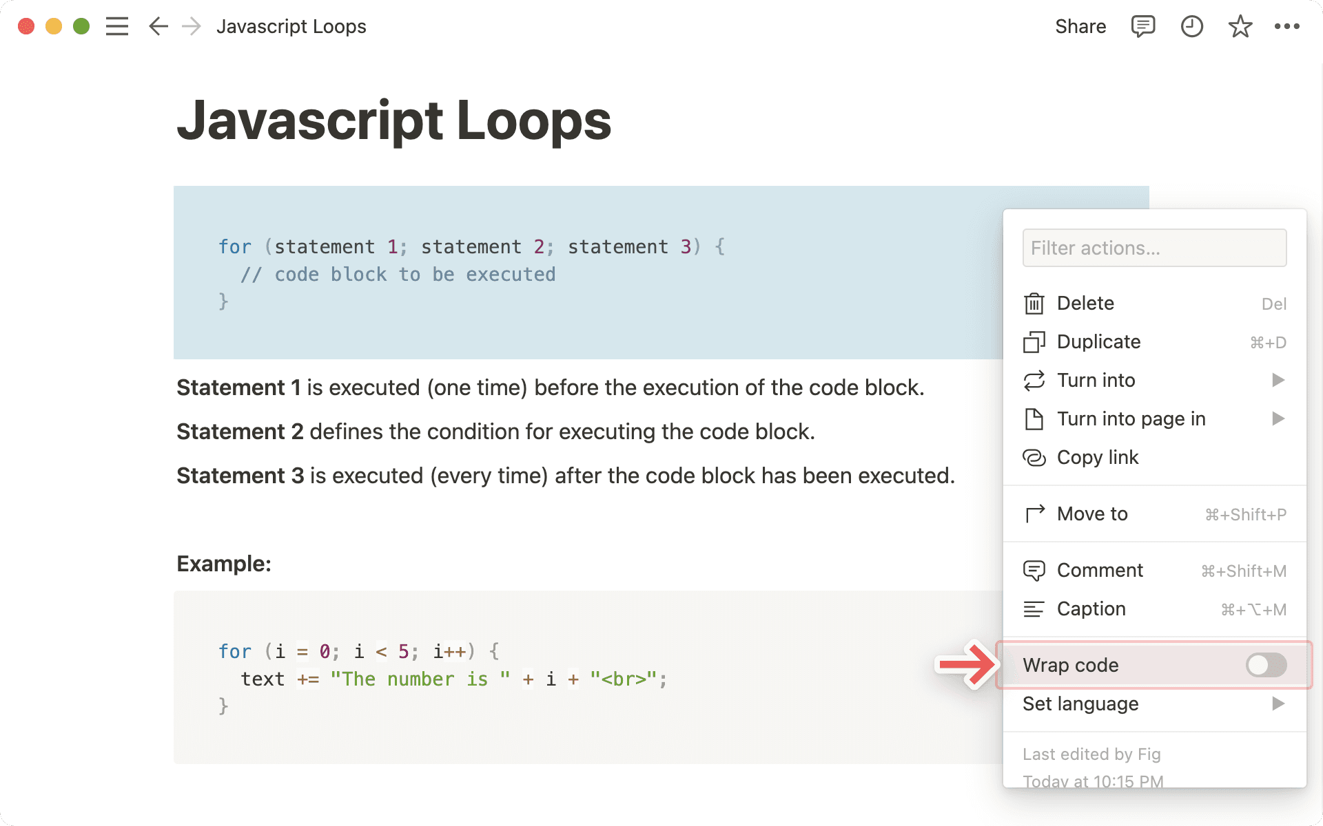 Renvoyer le code à la ligne