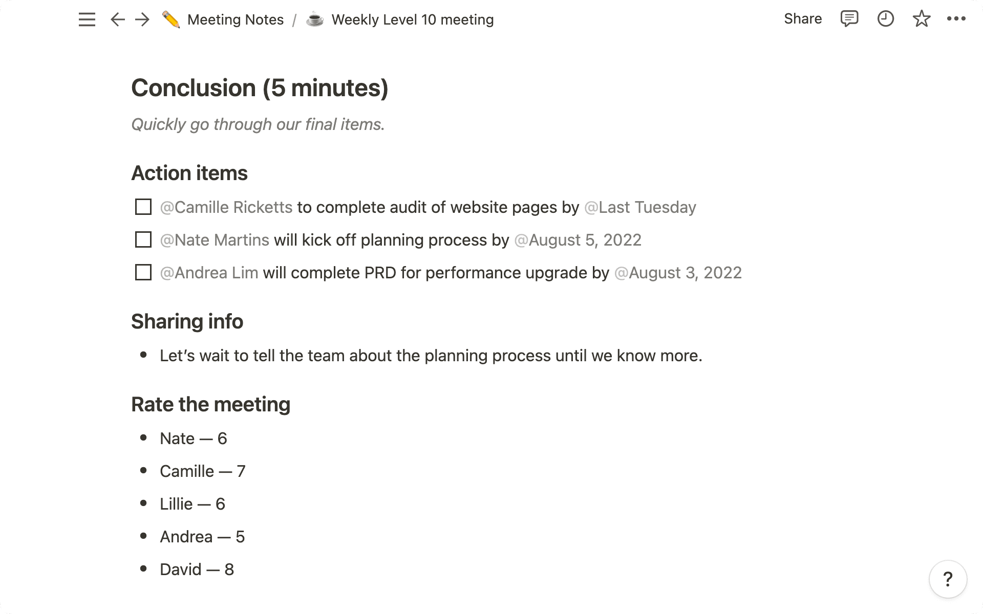 Une bonne conclusion contribue à rendre votre réunion utile.