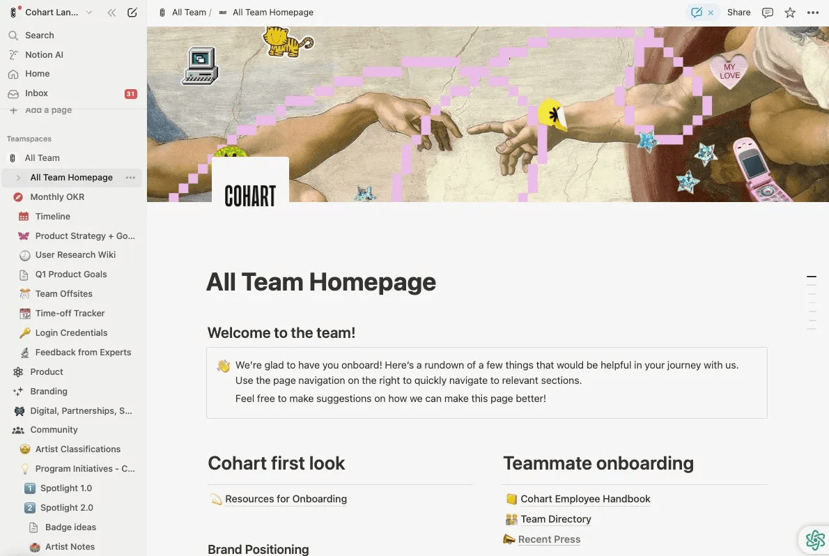 Cohart’s onboarding homepage.