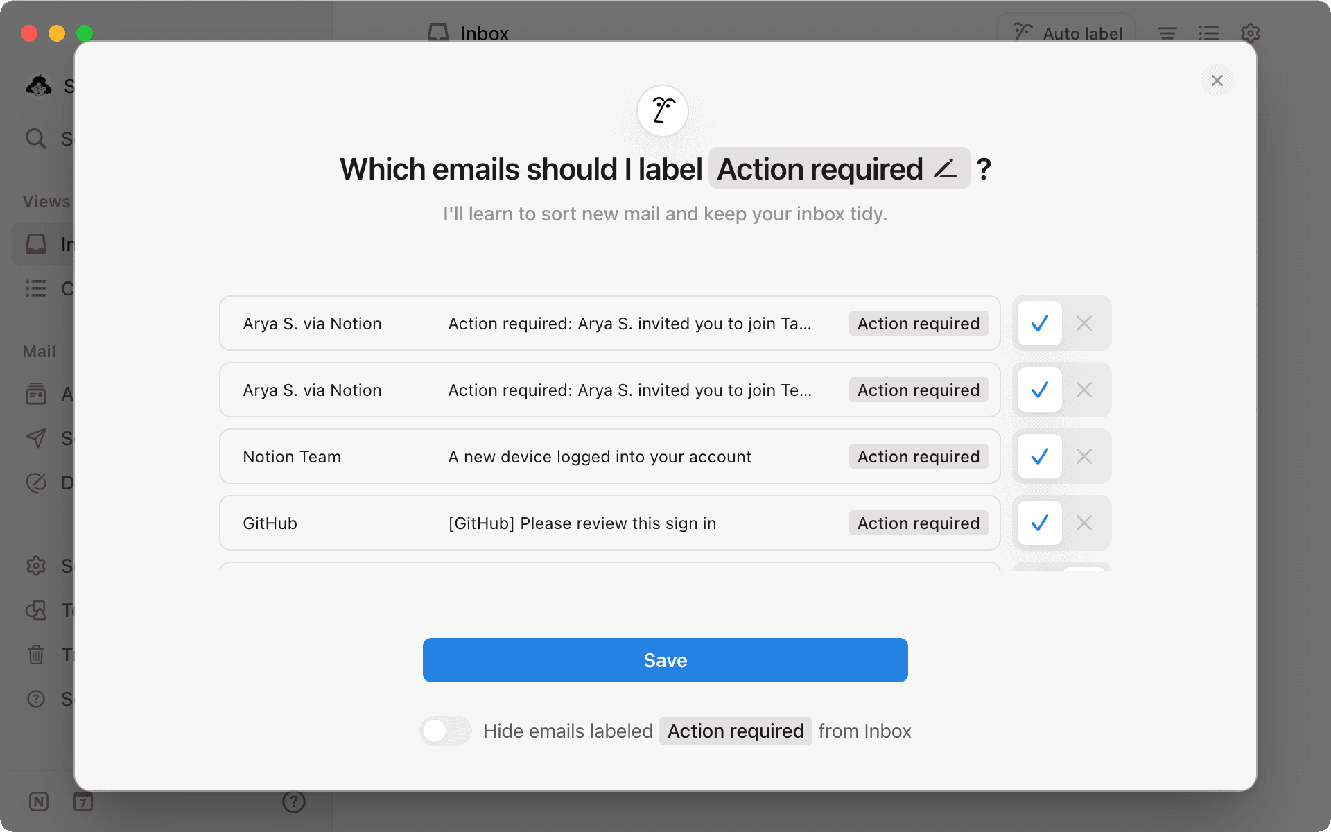 Auto label can find emails with common phrases and sort them into their own labels.