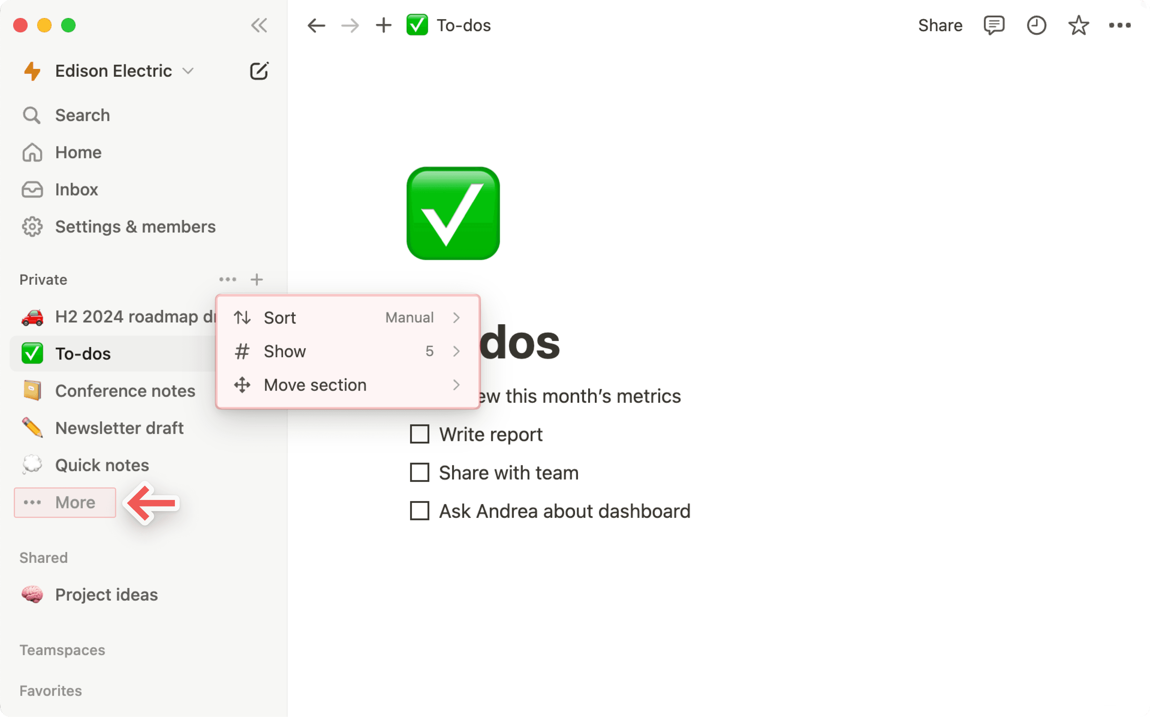 hc : paramètres de sections de la barre latérale