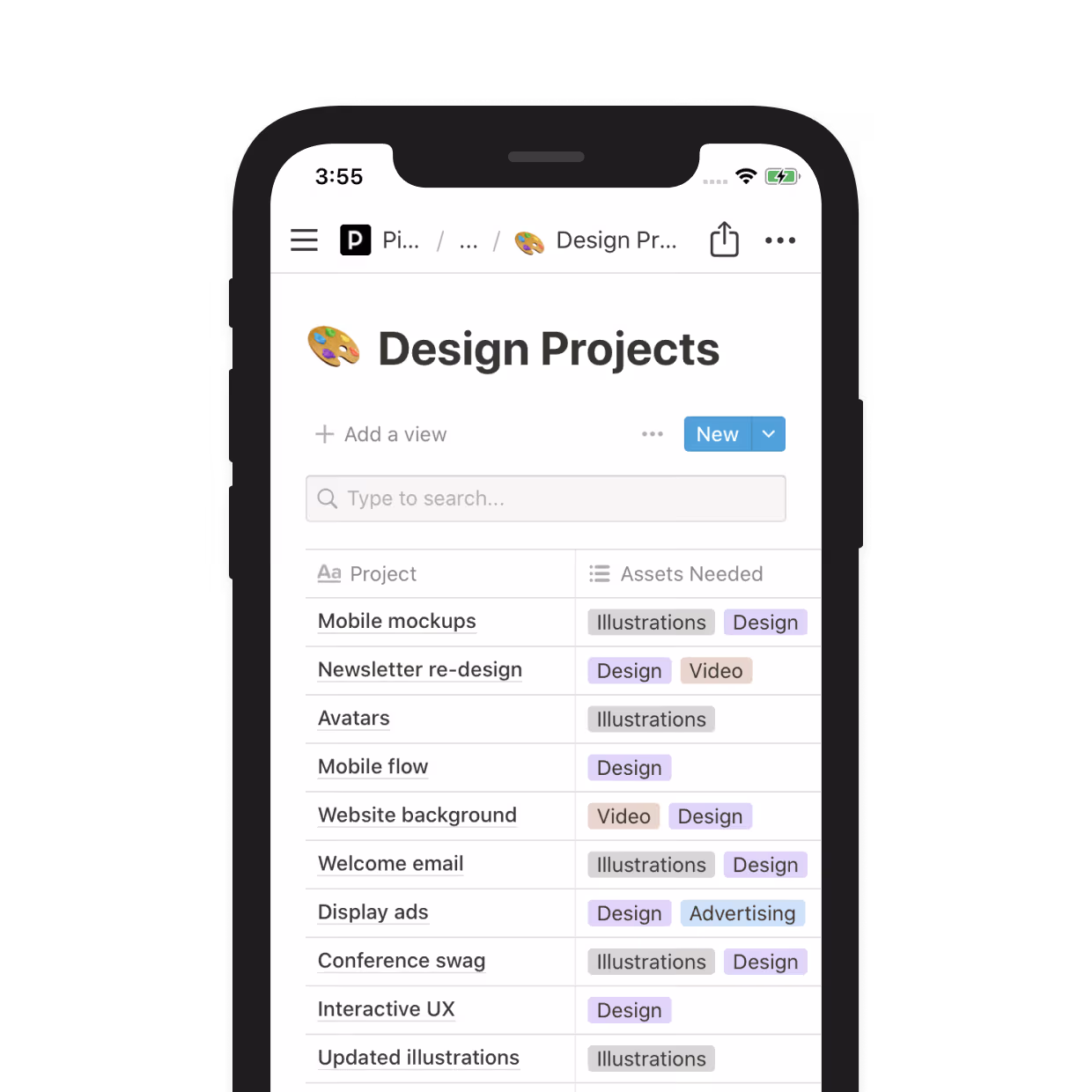 Design projects and asset requests are tracked and tagged in a database.