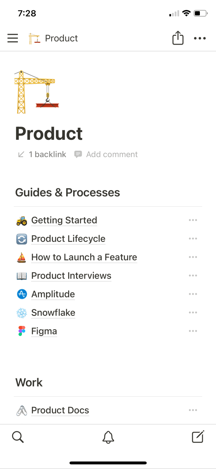 Une capture d’écran de l’application mobile de Notion