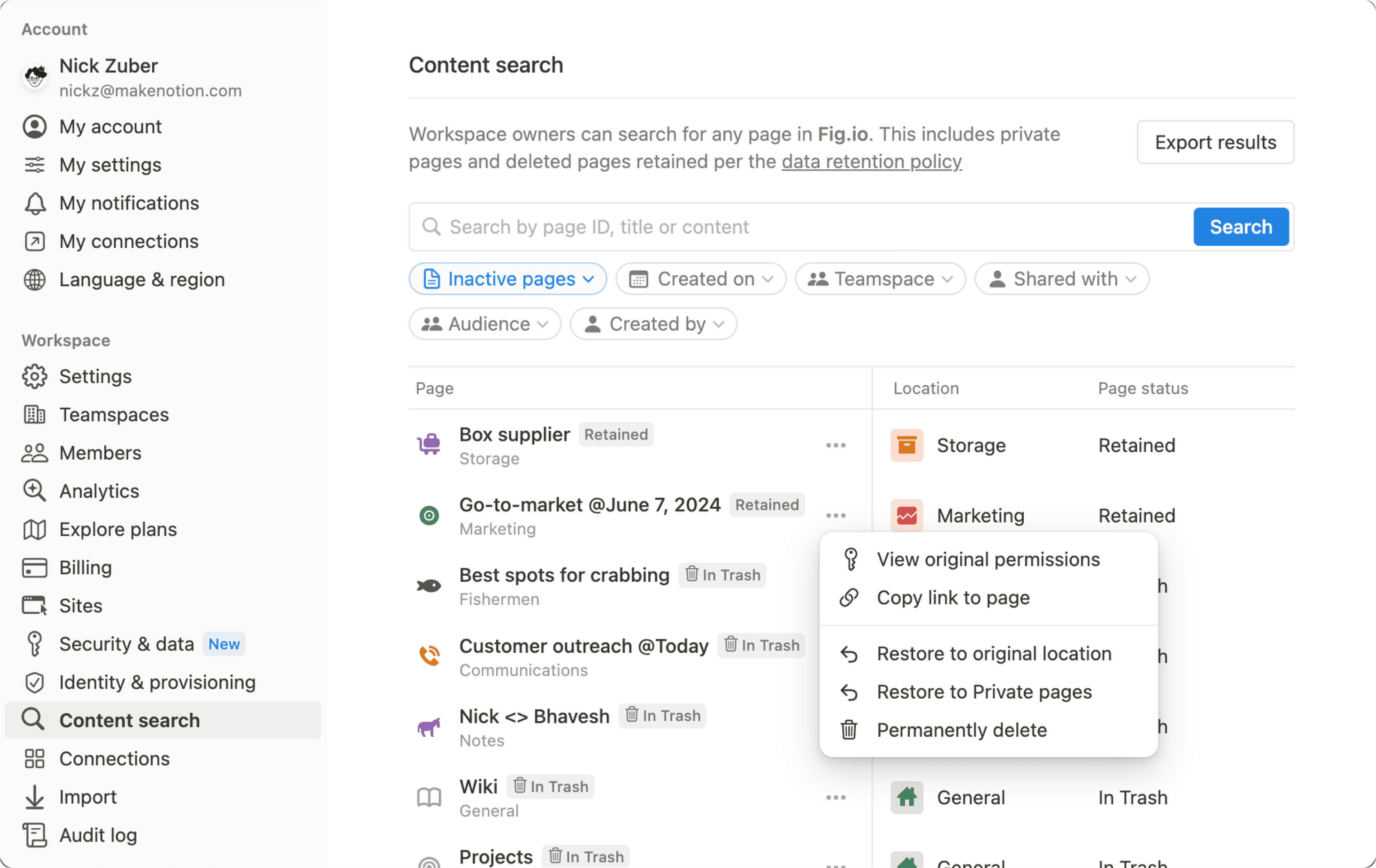 Rechercher des pages supprimées et conservées