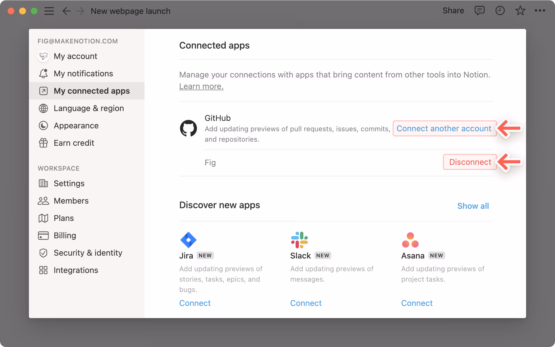 Connecter un autre compte ou déconnexion