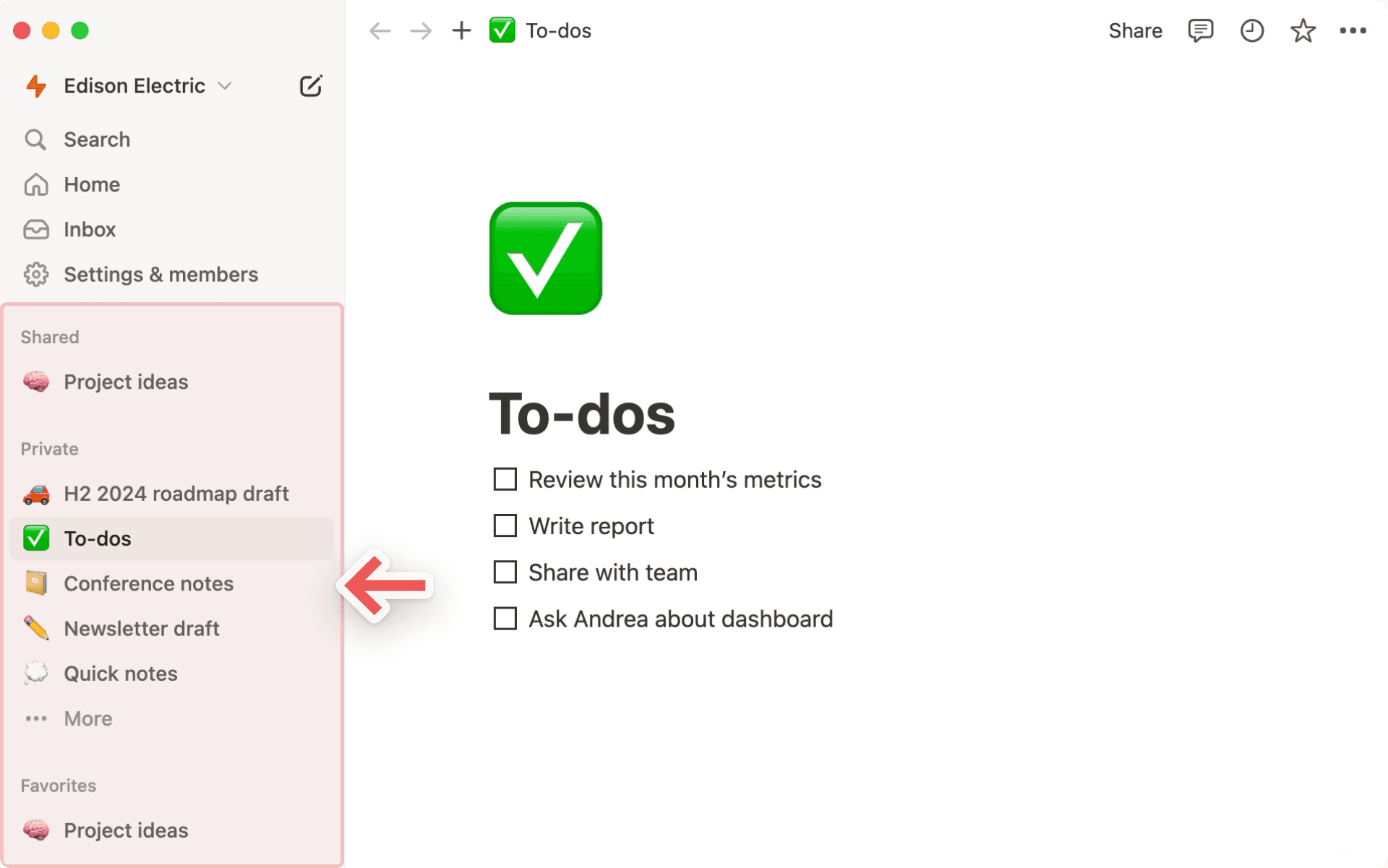 Aide : sections de la barre latérale
