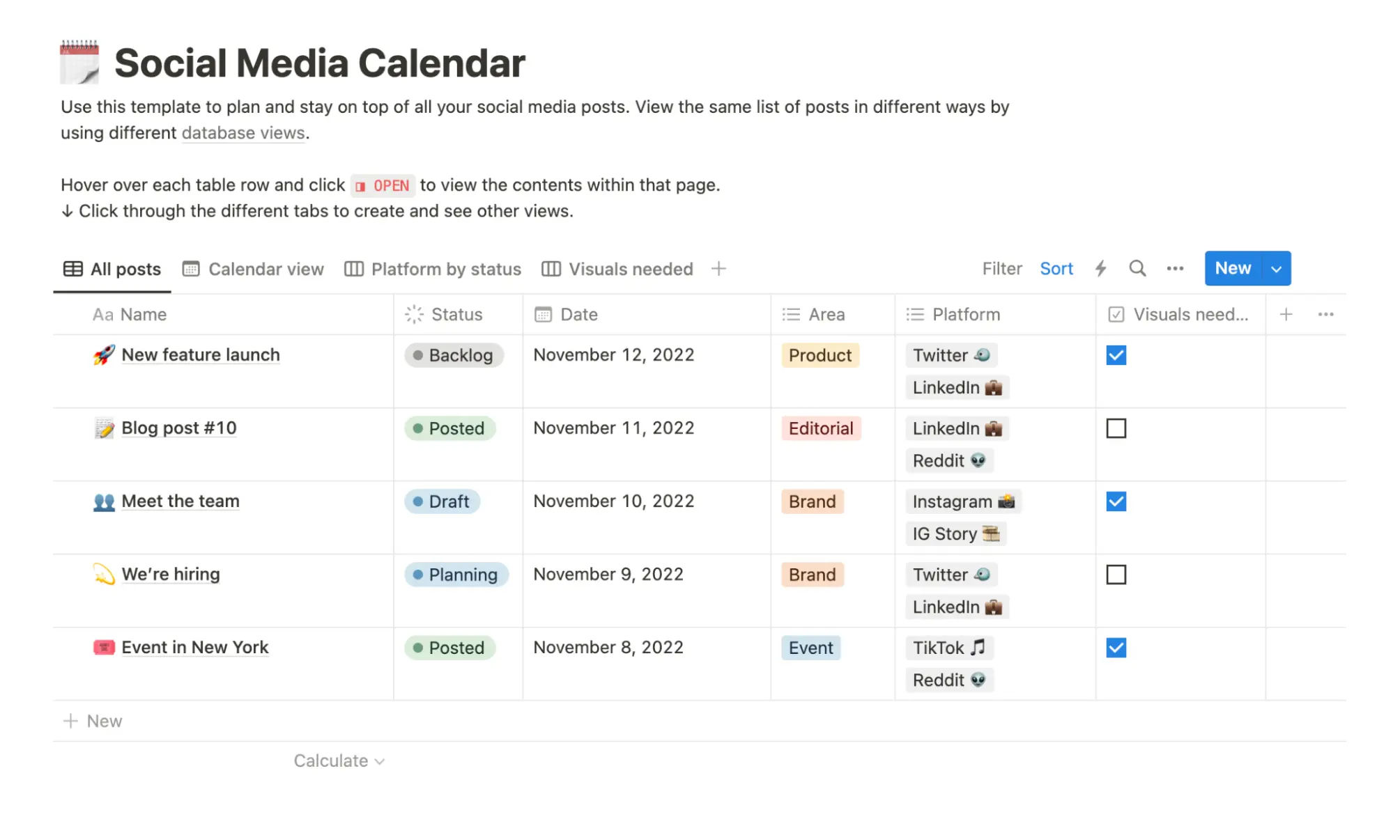 Social Media Calendar