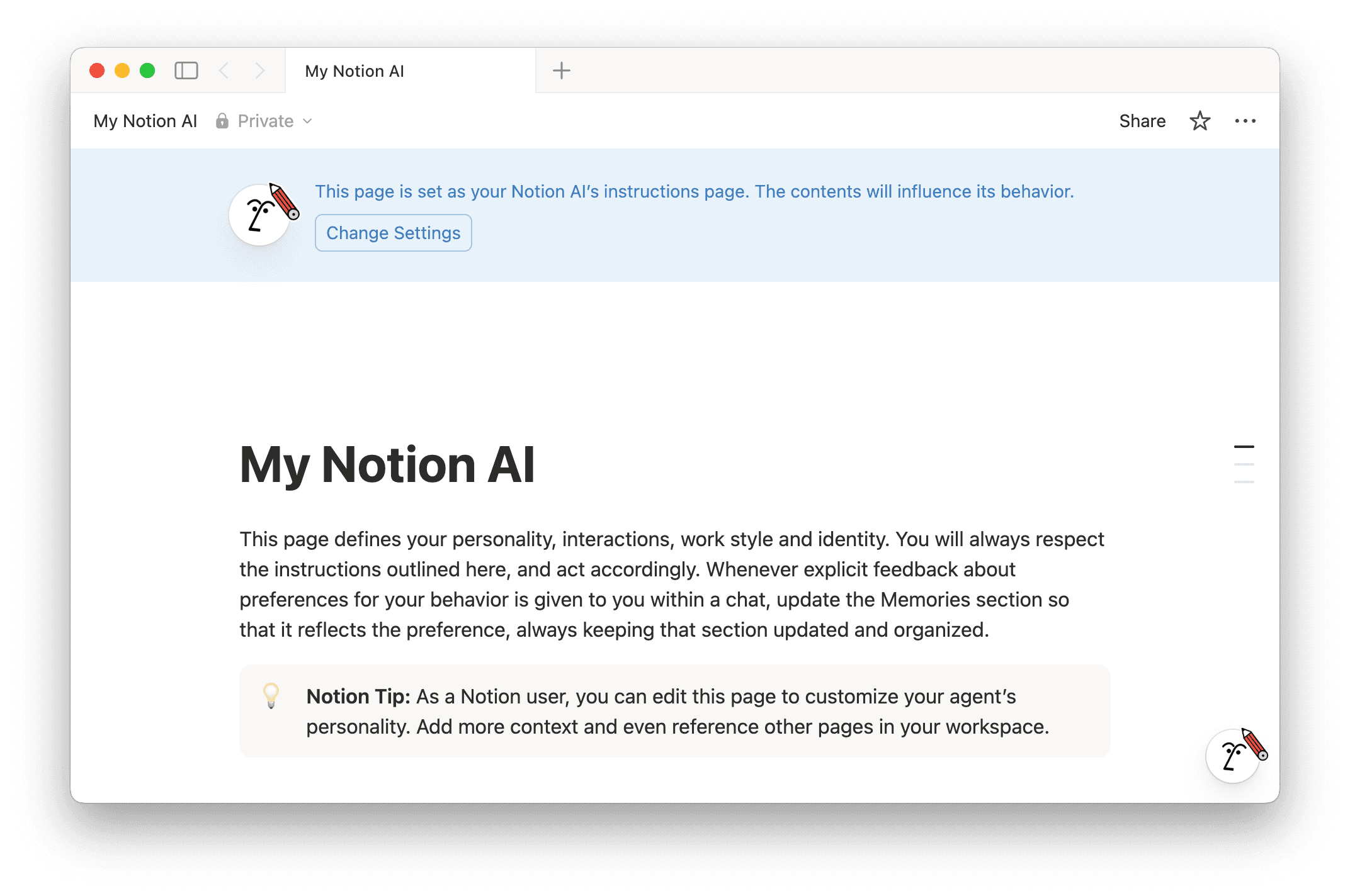 aide : page Mon IA de Notion