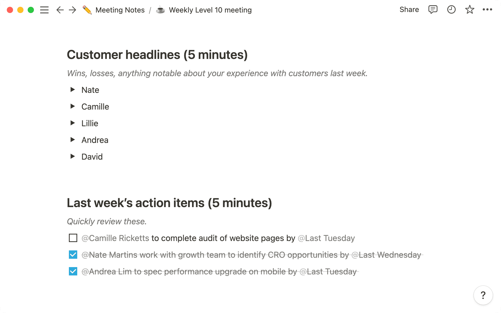 Identifiez les personnes et les dates pour vérifier la réalisation des tâches à accomplir.