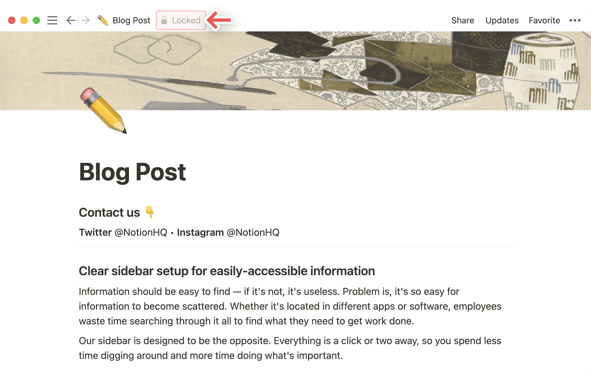 Collaborer dans un espace de travail ─ page verrouillée