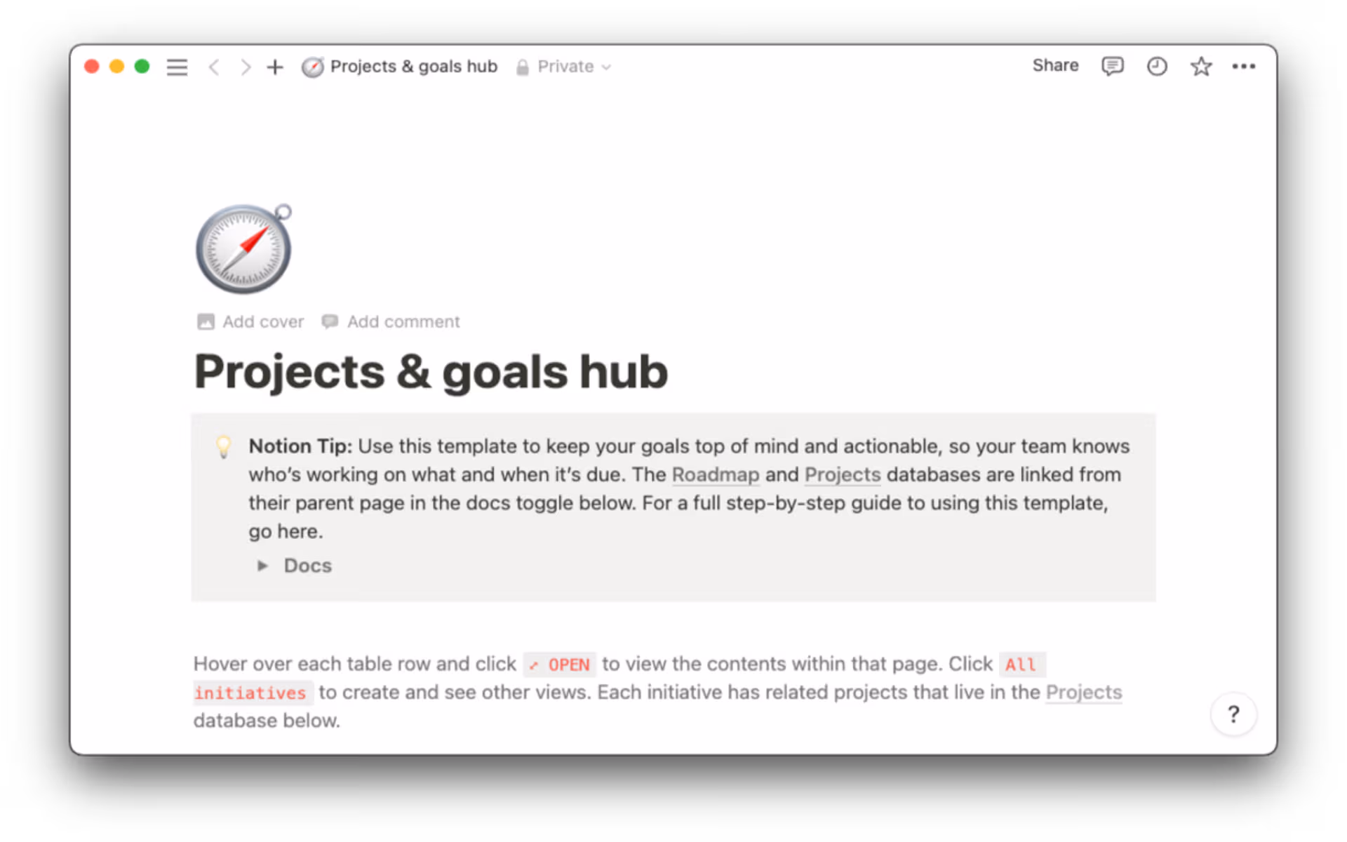 Project and goal setting template