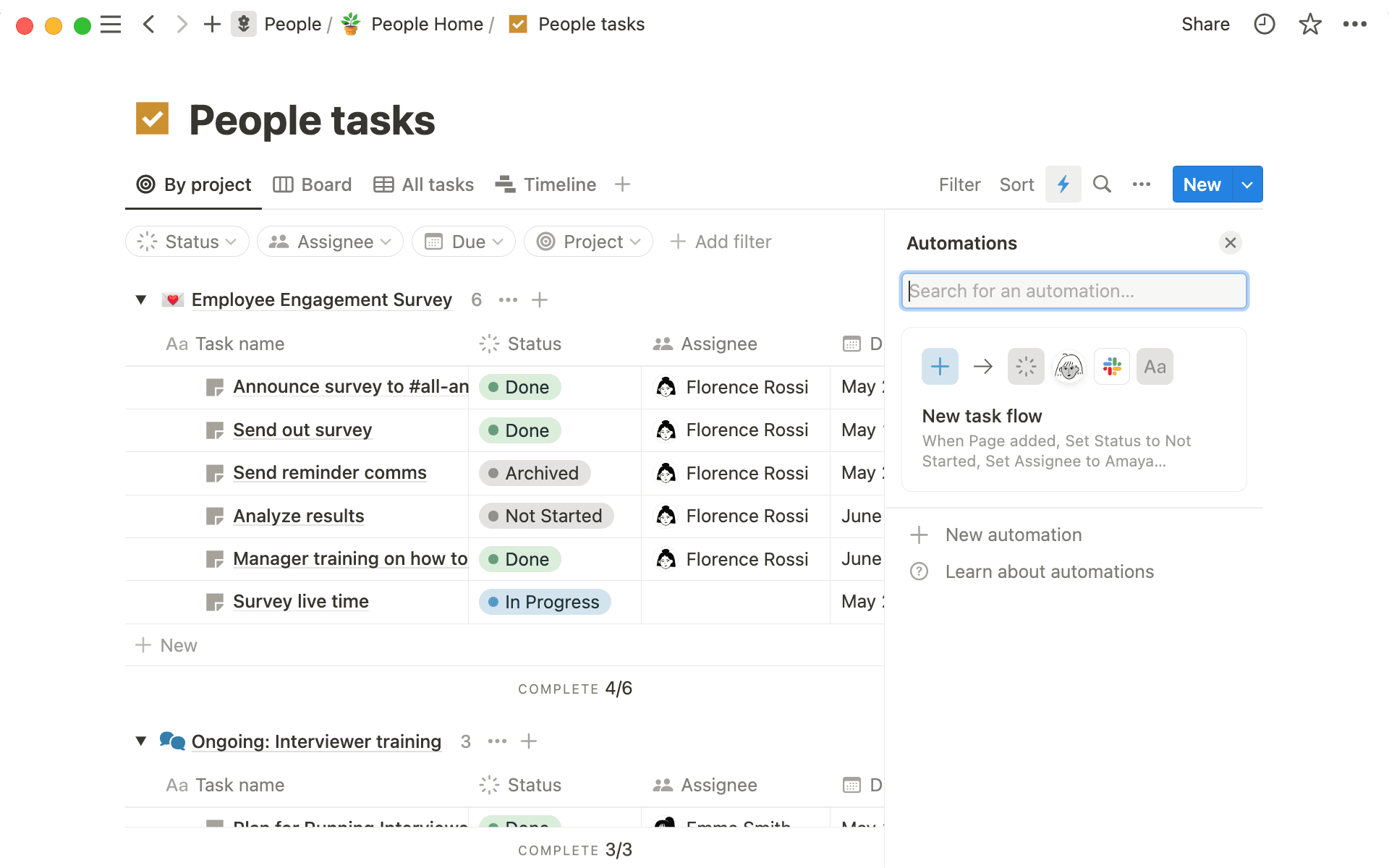 Ajoutez des automatisations à n’importe quelle base de données : elles sont particulièrement efficaces pour gérer les projets et les tâches.
